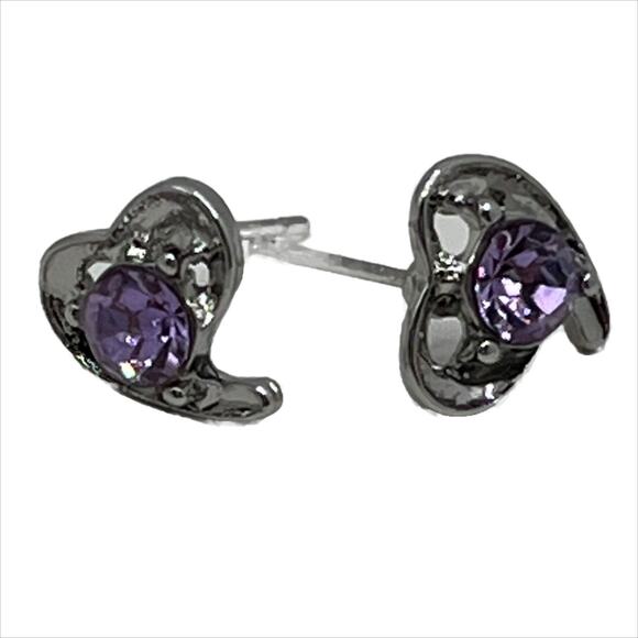 Earring Fashion Jewelry Heart Earrings in Silver and Purple - Picture 6 of 7